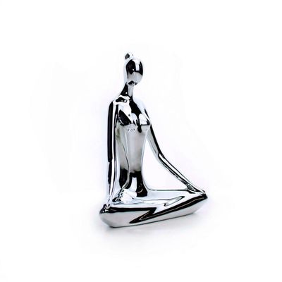 Escultura Yoga Prata Em Porcelana Pose Meditação 15,5x20cm