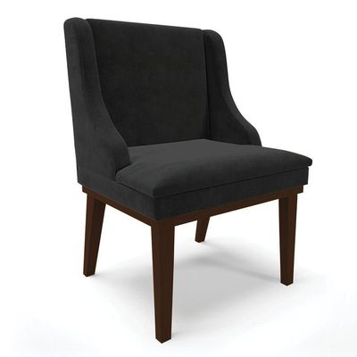 Cadeira De Jantar Liz Suede Base Fixa Madeira Tabaco Preto
