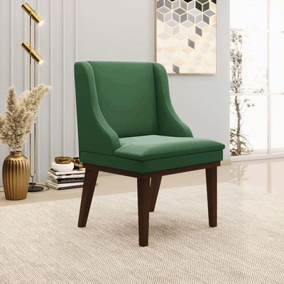 Cadeira Liz Veludo Verde Base Fixa Madeira Tabaco - D'Ross