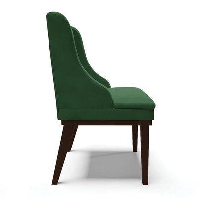 Cadeira Liz Veludo Verde Base Fixa Madeira Tabaco - D'Ross