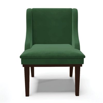 Cadeira Liz Veludo Verde Base Fixa Madeira Tabaco - D'Ross