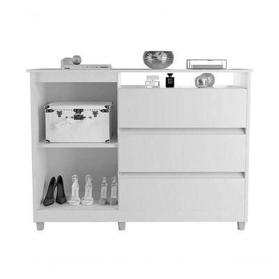 Cômoda Quarto Sky Com 3 Gavetas 1 Porta Mel/Perola
