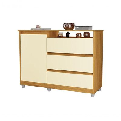 Cômoda Quarto Sky Com 3 Gavetas 1 Porta Mel/Perola