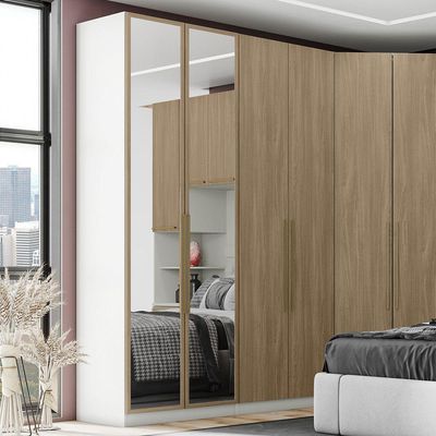 Guarda Roupa Modulado 02 Portas Com Espelho Cabideiro Areia