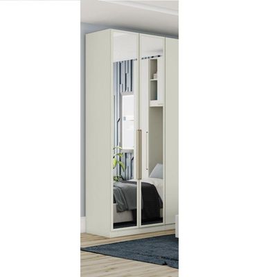 Guarda Roupa Modulado 02 Portas Com Espelho Cabideiro Areia