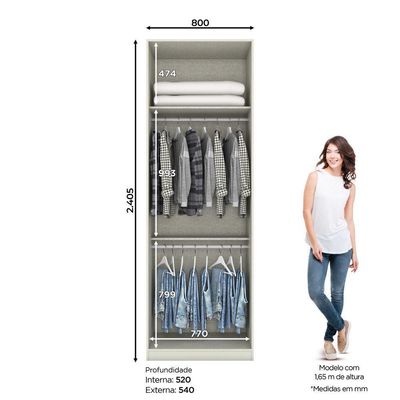Guarda Roupa Modulado 02 Portas Com Espelho Cabideiro Areia