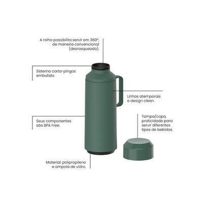 Garrafa Térmica Tramontina Verde Ampola De Vidro E Tampa 1L