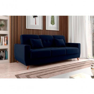 Sofá Cama Casal Reclinável Com Baú Pamela - Azul Marinho