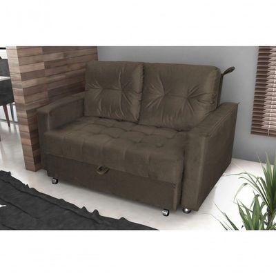 Sofá Cama Casal Reclinável Drika - Veludo Marrom Escuro
