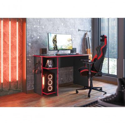 Mesa Gamer Com Suporte De Fone Zalie Preto Vermelho