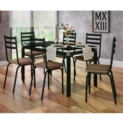 Kit Mesa Malva Sf Preto Tp Vidro 1,40 Preto C/06 Cad. 118