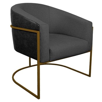Kit 02 Poltronas Dourado Preto E Linho Cinza Escuro