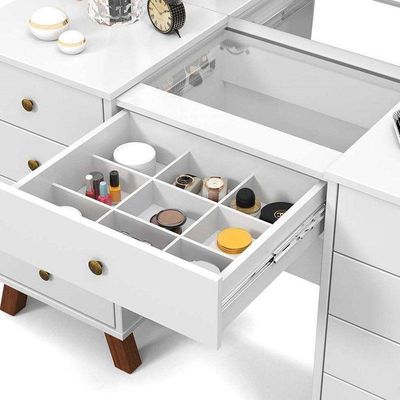 Penteadeira 8 Gavetas E Porta Joias Com Banqueta Branco