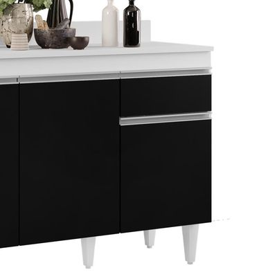 Balcão Gabinete 120cm 3 Portas 1 Gaveta Branco/Preto