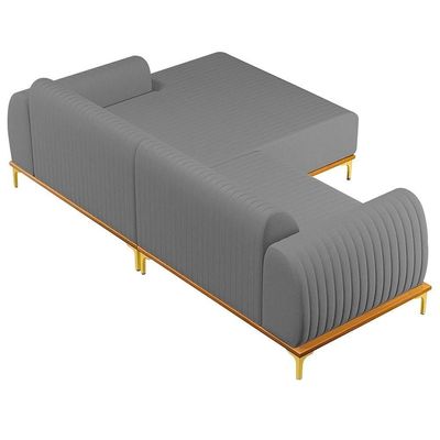 Sofá 265cm 4 Lugares Chaise Direito Pés Gold Cinza Escuro