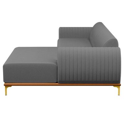 Sofá 265cm 4 Lugares Chaise Direito Pés Gold Cinza Escuro