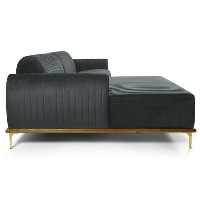 Sofá 245cm 4 Lugares Chaise Esquerdo Pés Gold B-317 Cinza