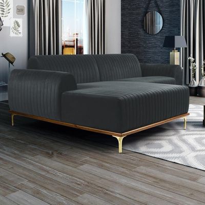 Sofá 245cm 4 Lugares Chaise Esquerdo Pés Gold B-317 Cinza