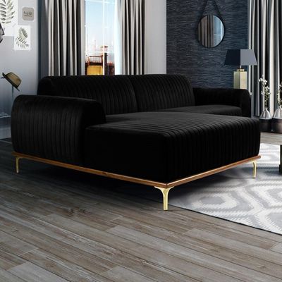 Sofá 320cm 5 Lugares Chaise Esquerdo Pés Gold B-300 Preto