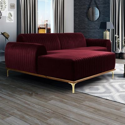 Sofá 230cm 4 Lugares Chaise Esquerdo Pés Gold B-278 Marsala