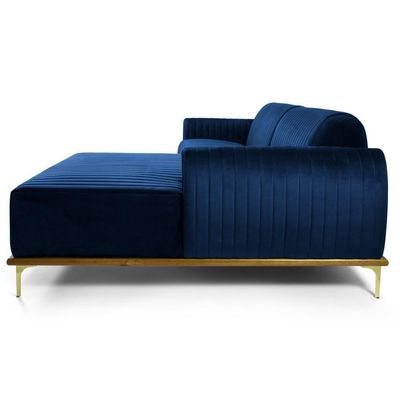 Sofá 320cm 5 Lugares Chaise Direito Pés Gold Azul Marinho