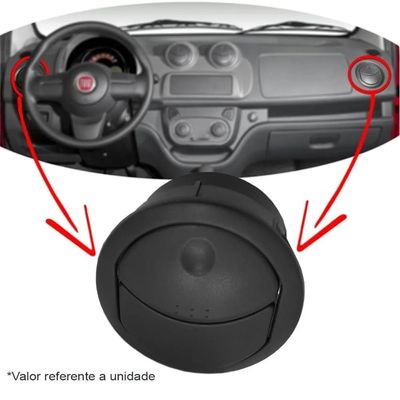 Difusor Saída de Ar Lateral na Cor Preto Fiat Uno e Fiorino 2010 até 2021 Original Fiat