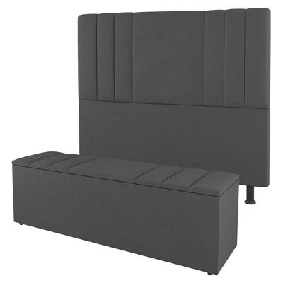 Kit Cabeceira E Baú Cama Box Queen 160Cm Cinza Escuro