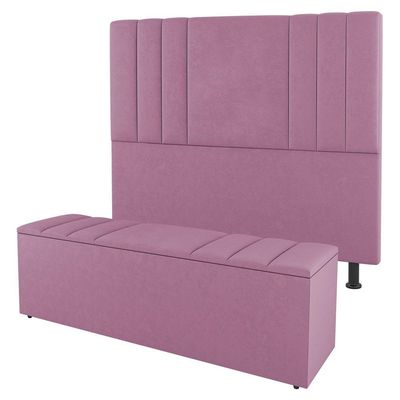 Kit Cabeceira E Baú Cama Box King 195Cm Suede Rosa