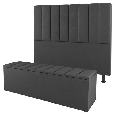 Kit Cabeceira E Baú Cama Box Queen 160Cm Cinza Escuro