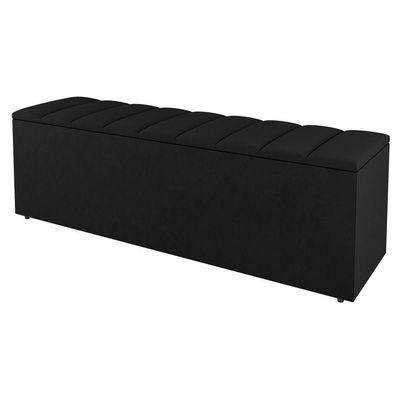 Kit Cabeceira E Baú Cama Box Queen 160Cm Sintético Preto