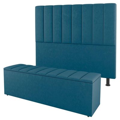 Kit Cabeceira E Baú Cama Box Queen 160Cm Suede Turquesa