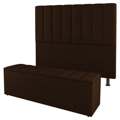 Kit Cabeceira E Baú Cama Box Casal 140Cm Sintético Marrom