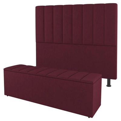 Kit Cabeceira E Baú Cama Box Solteiro Cora 90Cm Suede Bordô