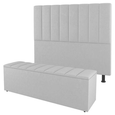 Kit Cabeceira E Baú Cama Box Queen 160Cm Sintético Branco