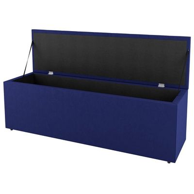 Kit Cabeceira E Baú Cama Box Queen 160Cm Suede Azul