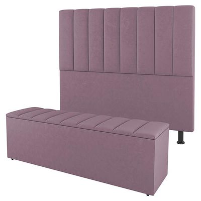 Kit Cabeceira E Baú Cama Box Casal Cora 140Cm Suede Rosé