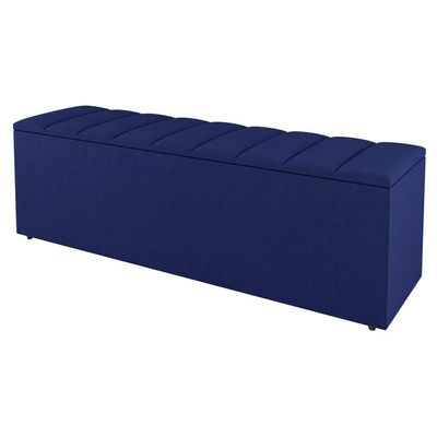 Kit Cabeceira E Baú Cama Box Casal Cora 140Cm Suede Azul