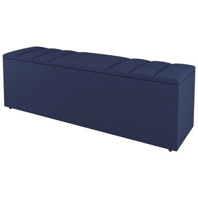 Kit Cabeceira E Baú Cama Box Queen 160Cm Suede Azul