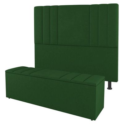 Kit Cabeceira E Baú Cama Box Queen 160Cm Suede Verde