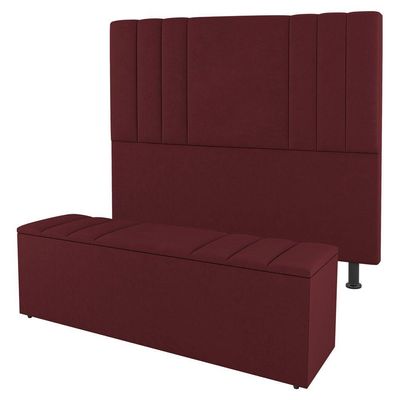 Kit Cabeceira E Baú Cama Box Queen 160Cm Suede Bordô