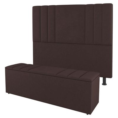 Kit Cabeceira E Baú Cama Box Queen 160Cm Suede Marrom