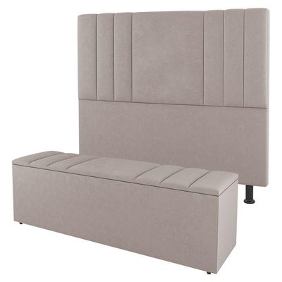 Kit Cabeceira E Baú Cama Box Casal Grace 140Cm Suede Bege