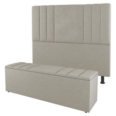 Kit Cabeceira E Baú Cama Box Casal 140Cm Sintético Bege