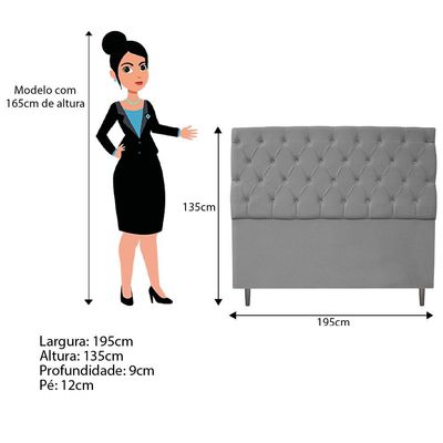 Cabeceira Estofada Liverpool 195cm King Suede Cinza