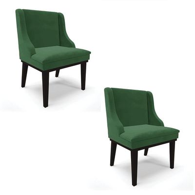 Kit 02 Cadeiras Liz Veludo Verde Base Fixa Madeira Preto -