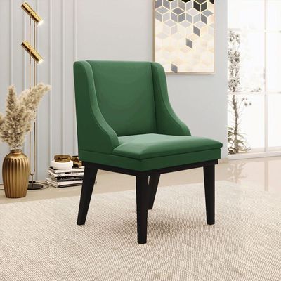 Kit 02 Cadeiras Liz Veludo Verde Base Fixa Madeira Preto -