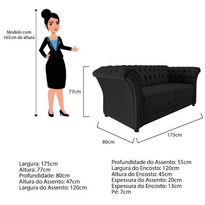 Namoradeira Chesterfield Sofia Corano Preto