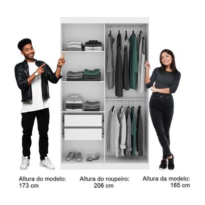 Guarda Roupa Casal 2 Portas 2 Gav Espelho Branco