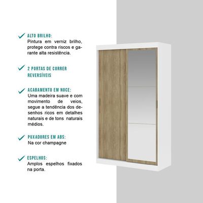 Guarda Roupa Casal 2 Portas 2 Gav Espelho Branco