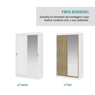 Guarda Roupa Casal 2 Portas 2 Gav Espelho Branco